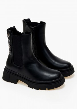Issue - Biker boots με λάστιχο στο πλάι - Μαύρο