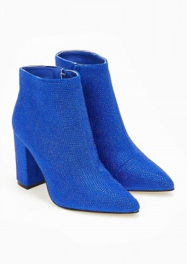 Issue - Μυτερά μποτάκια με στρας και χοντρό τακούνι - Μπλε