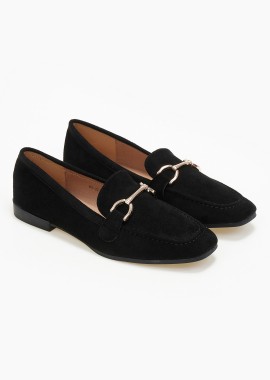 Issue - Suede loafers με διακοσμητική αγκράφα - Μαύρο