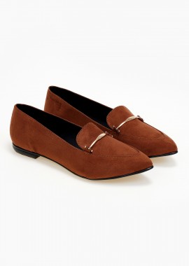 Μυτερά καστόρινα loafers με μεταλλική λεπτομέρεια - Ταμπά