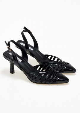 Open heel μυτερές γόβες λουστρίνι με λεπτό τακούνι - Μαύρο