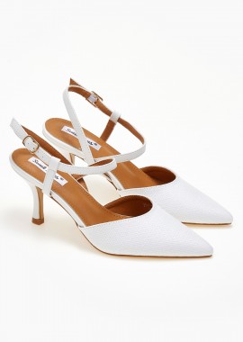 Issue - Open heel μυτερές γόβες με ψάθα και λεπτό τακούνι - Λευκό