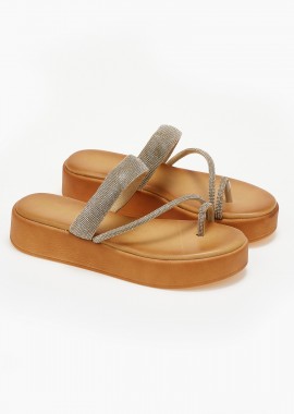 Σανδάλια flatform με toe-ring και glitter - Χρυσό
