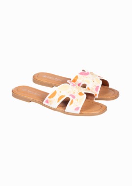 Flat σανδάλια με boho σχέδιο - Λευκό