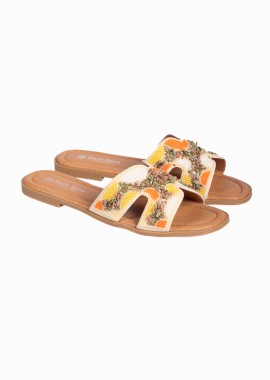 Flat σανδάλια με boho σχέδιο - Κίτρινο