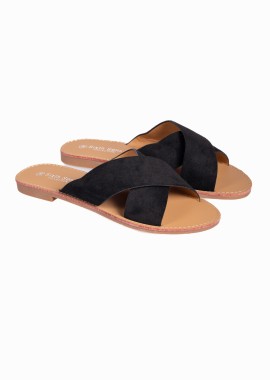 Flat σανδάλια χιαστί με suede υφή - Μαύρο