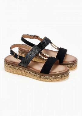 Σανδάλια flatform με μεταλλική λεπτομέρεια - Μαύρο