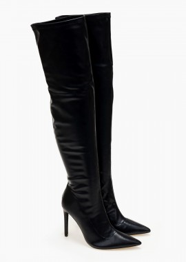 Issue - Μυτερές over the knee μπότες με λεπτό τακούνι - Μαύρο