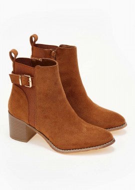 Issue - Ankle boots με χοντρό τακούνι και suede υφή - Κάμελ