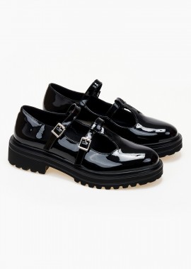 Issue - Loafers λουστρίνι με διπλή μπαρέτα - Μαύρο
