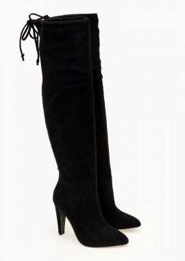 Issue - Suede over the knee μπότες με λεπτό τακούνι - Μαύρο