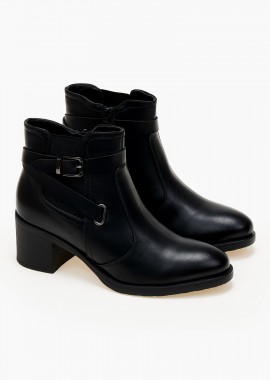 Ankle boots με χοντρό τακούνι - Μαύρο