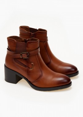 Ankle boots με χοντρό τακούνι - Κάμελ