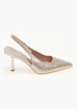 Issue - Open heel μυτερές shiny γόβες με λεπτό τακούνι - Χρυσό