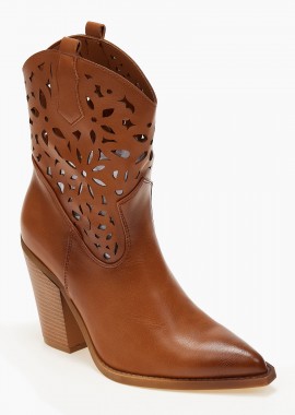 Issue - Μποτάκια cowboy με laser cut σχέδιο - Κάμελ