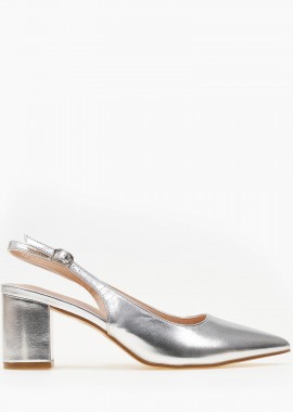 Issue - Open heel μυτερές γόβες με χοντρό τακούνι - Ασημί