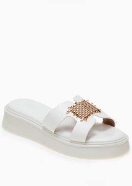 Σανδάλια flatform με μεταλλική λεπτομέρεια - Λευκό