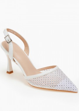 Issue - Slingback γόβες με δίχτυ και στράς - Λευκό