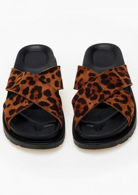 Σανδάλια flatform με suede φάσες χιαστί - Λεοπάρ