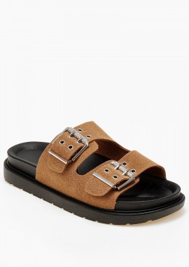 Flatform σανδάλια με ρυθμιζόμενα λουριά και suede υφή - Πούρο