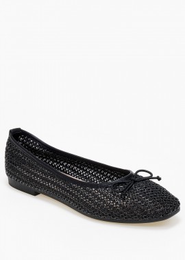 Issue - Ballet shoes με ψάθινο πλεκτό σχέδιο και φιογκάκι - Μαύρο