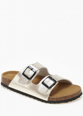 Γυναικεία σανδάλια flatform με ρυθμιζόμενα ζωνάκια και αγκράφες - Χρυσό