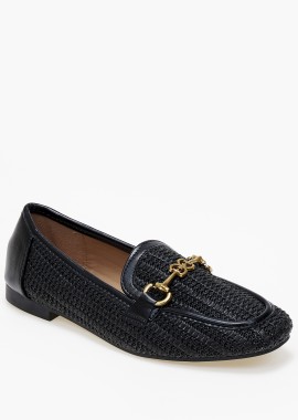 Χαμηλά loafers με σχέδιο ψάθας και αγκράφα - Μαύρο