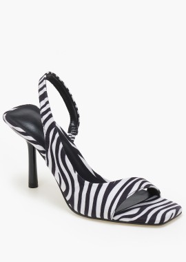 Ψηλά πέδιλα σε καρέ γραμμή με λεπτό τακούνι - Zebra