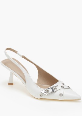 Issue - Μυτερές slingback γόβες με μεταλλικές λεπτομέρειες - Λευκό