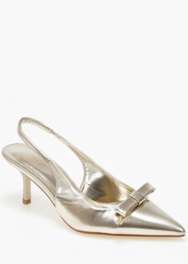 Slingback χαμηλές γόβες με φιόγκο - Χρυσό