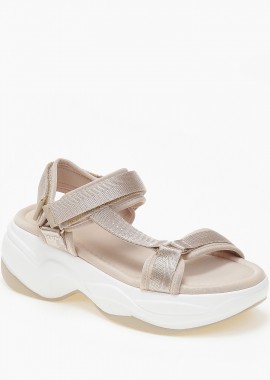 Σανδάλια flatform με velcro - Μπεζ