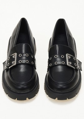 Issue - Loafers με τρακτερωτή σόλα και διακοσμητικό χοντρό λουράκι - Μαύρο