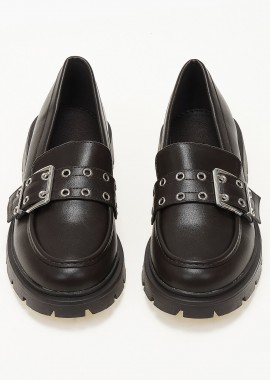 Issue - Loafers με τρακτερωτή σόλα και διακοσμητικό χοντρό λουράκι - Καφέ