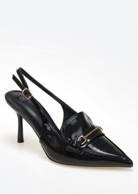 Issue - Slingback γόβες με χρυσή αγκράφα - Μαύρο