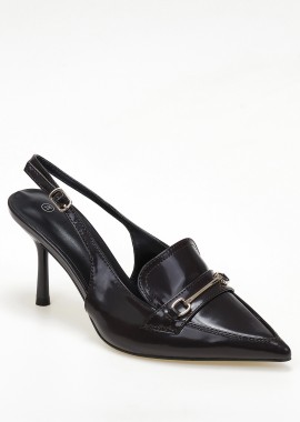 Slingback γόβες με χρυσή αγκράφα - Καφέ