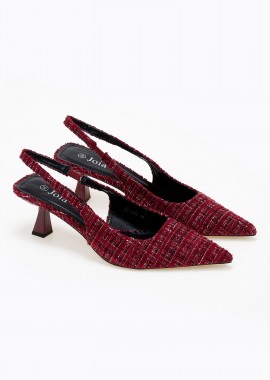 Γόβες slingback με tweed ύφασμα - Μπορντώ