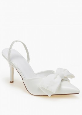 Slingback γόβες με διακοσμητικό φιόγκο - Λευκό