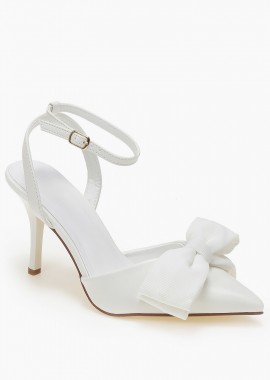 Issue - Slingback γόβες με λουράκι και διακοσμητικό φιόγκο - Λευκό