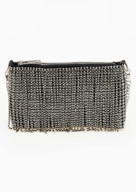 Issue - Βραδινό τσαντάκι με strass και αλυσίδα - Μαύρο