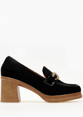 Loafers με τακούνι και suede υφή - Μαύρο
