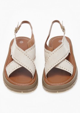 Σανδάλια flatform χιαστί με τρούκς και τρακτερωτή σόλα - Μπεζ