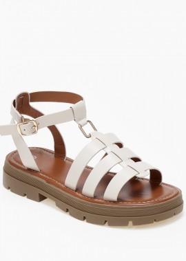 Γυναικεία chunky σανδάλια flatform με μπαρέτα - Μπεζ