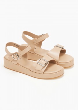 Σανδάλια flatform με μεταλλική λεπτομέρεια - Μπεζ