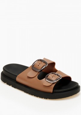 Σανδάλια flatform με ρυθμιζόμενα λουράκια - Κάμελ