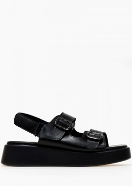 Σανδάλια flatform με ρυθμιζόμενα ζωνάκια - Μαύρο