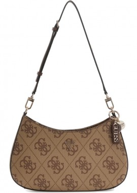 Guess - Guess μπεζ λατε τσάντα ώμου Noelle Top zip wide Logo
