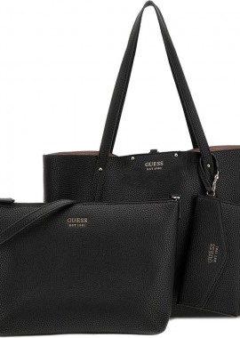 Guess - Guess μαύρη τσάντα ώμου Brenton tote