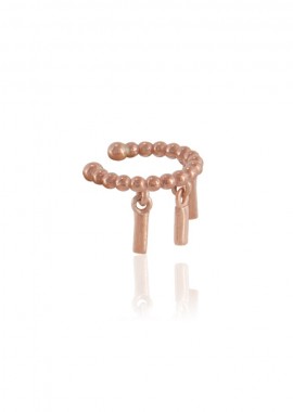 Ασημένιο μονό Ear Cuff σκουλαρίκι επιχρυσωμένο με ροζ χρυσό με μπίλιες και κρεμαστές μπάρες
