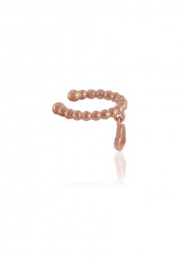 Ασημένιο μονό Ear Cuff σκουλαρίκι επιχρυσωμένο με ροζ χρυσό με μπίλιες και κρεμαστή διάτρητη καρδιά