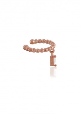 Ασημένιο μονό Ear Cuff σκουλαρίκι με μπίλιες και κρεμαστό ζιργκόν επιχρυσωμένο με ροζ χρυσό